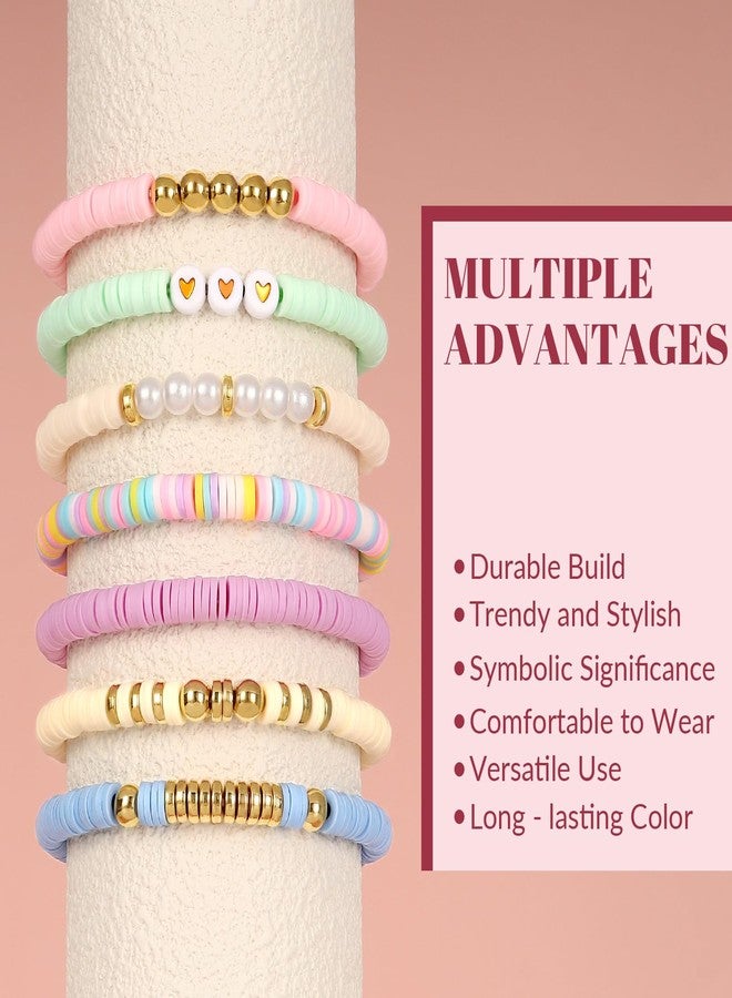 JOLYEAK 7PCS Friendship Bracelets,Heishi Clay Bead Bracelet,Stackable Preppy Bracelets for Stack Beads Boho Jewelry (Macaron Color) - Image 3